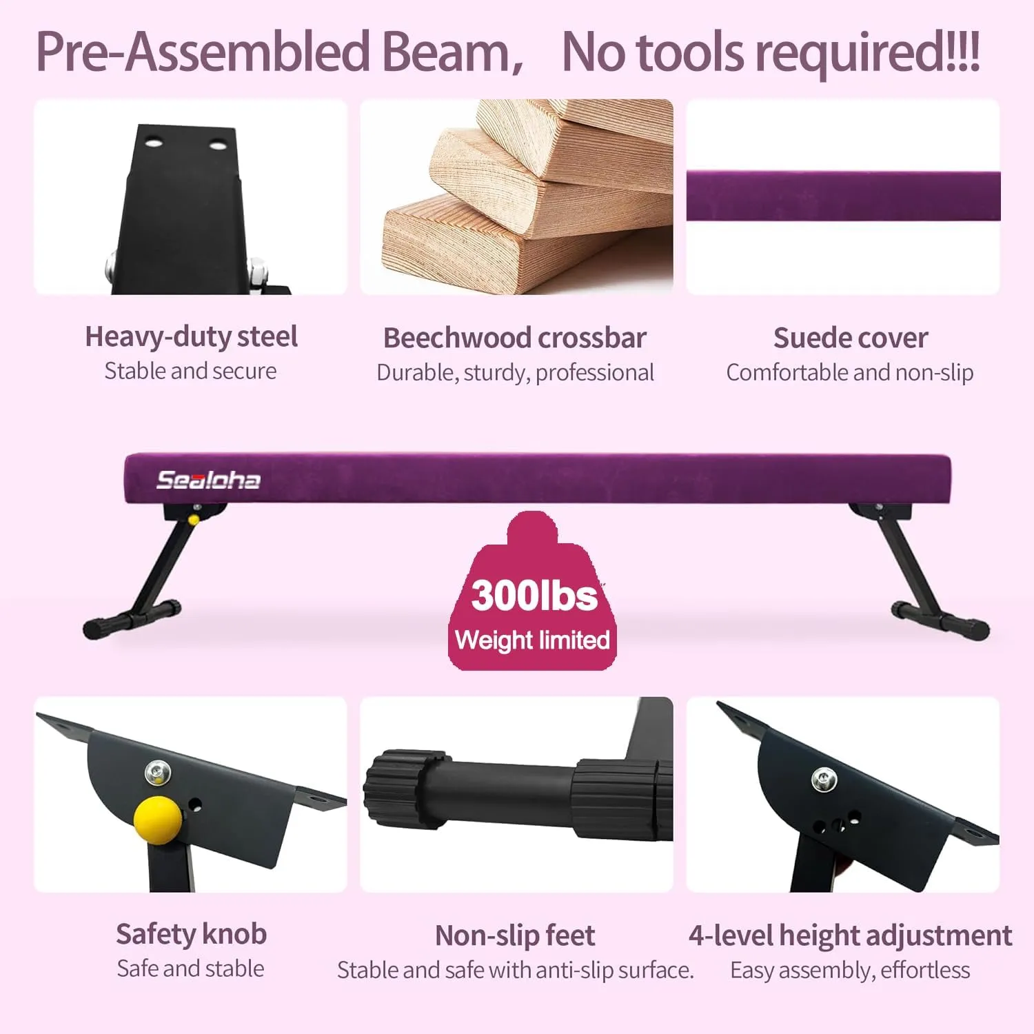 8ft Ultrasimple Adjustable&Foldable Balance Beam,High-Low Floor Beam Suede Gymnastics Equipment,No Tool Require, Gymnastics Beam for Training&Professional HomeTraining