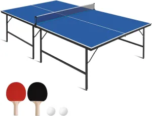 9Ft Foldable Ping Pong Table Set for Outdoor Indoor, Steel Table Tennis Table with Net, 2 Paddles and 2 Balls, Multi Use Conference Table Dining Table