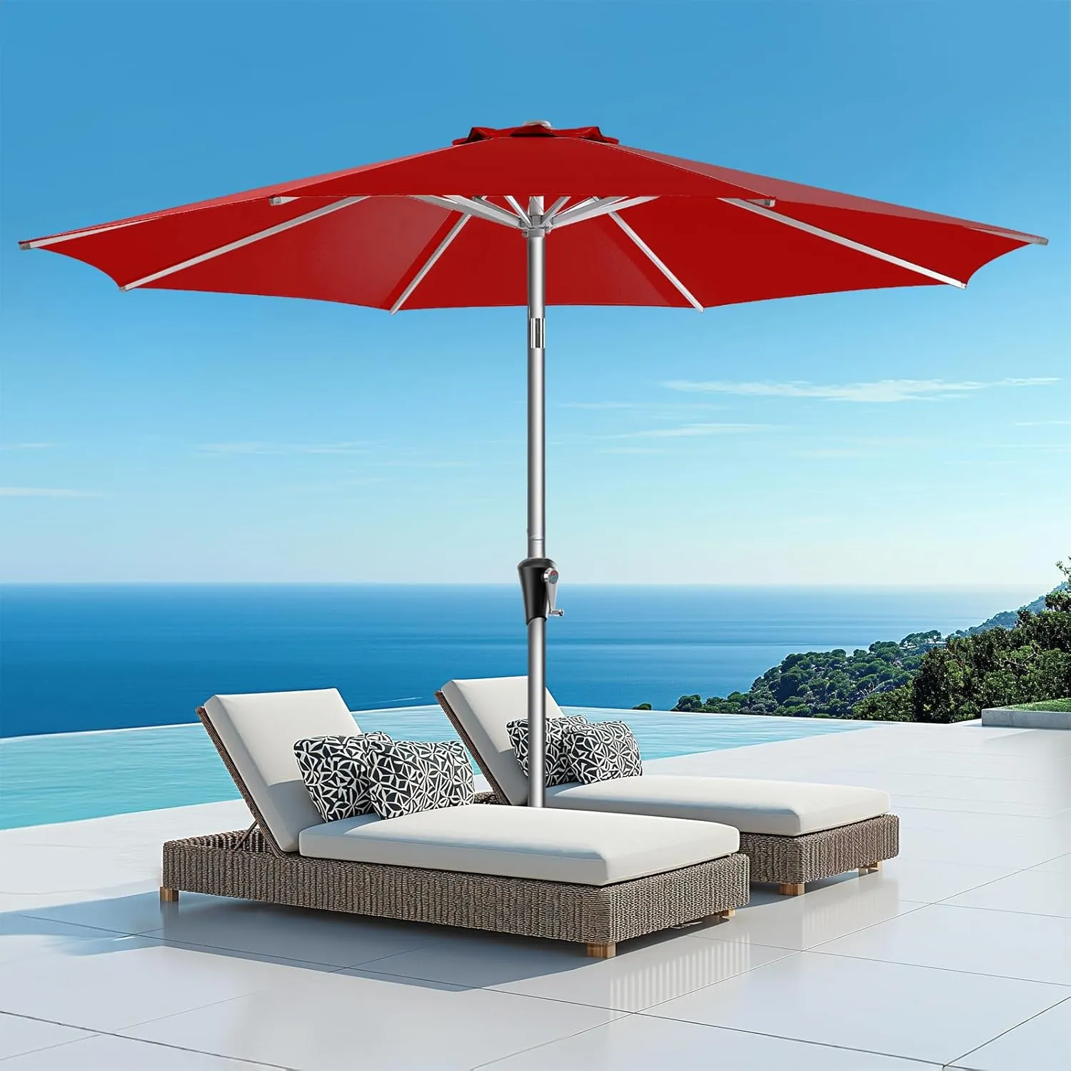 9ft Outdoor Patio Umbrella - Market Table Aluminum Umbrella, 5-Year Fade Resistant - UPF50  UV Protection with Push Button Tilt, Crank for Pool Deck and Garden (Burgundy Red)