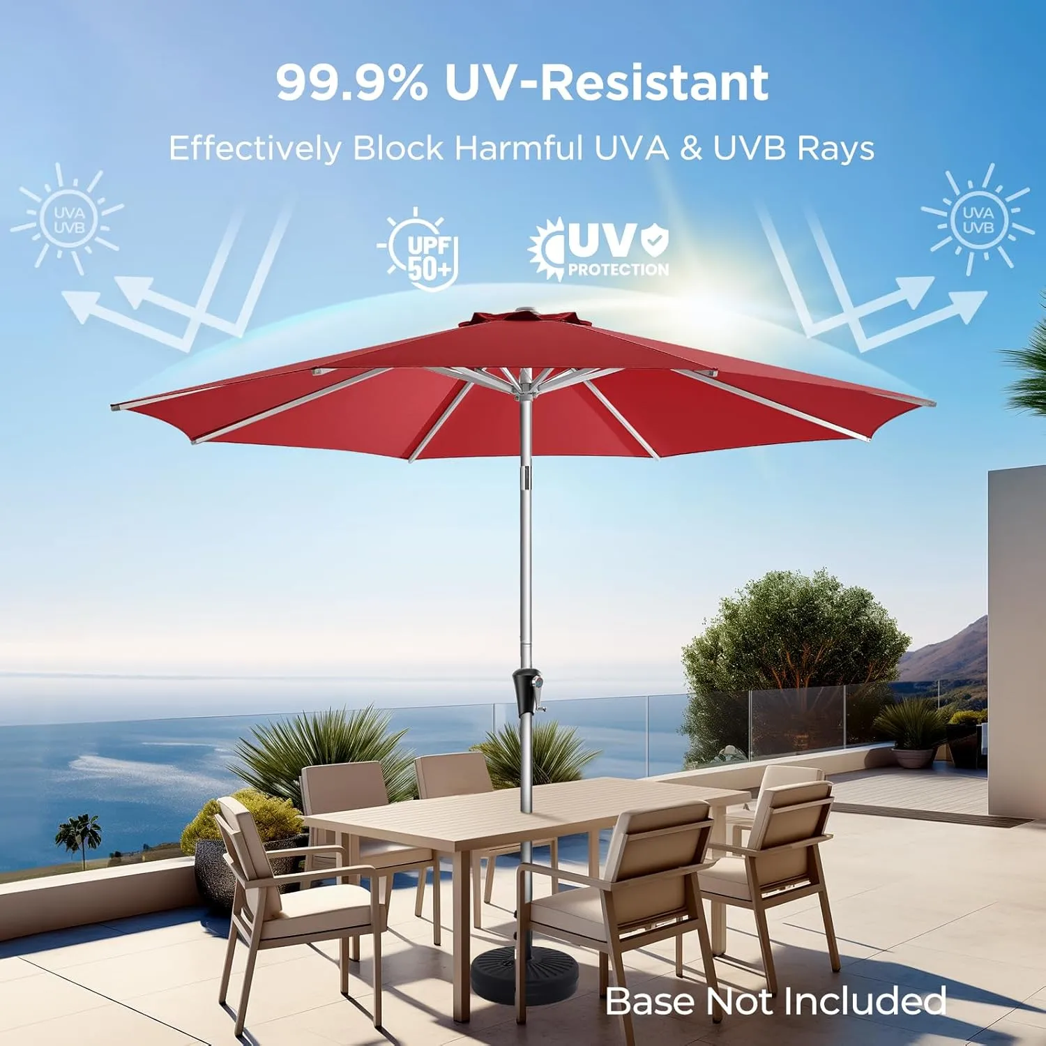 9ft Outdoor Patio Umbrella - Market Table Aluminum Umbrella, 5-Year Fade Resistant - UPF50  UV Protection with Push Button Tilt, Crank for Pool Deck and Garden (Burgundy Red)