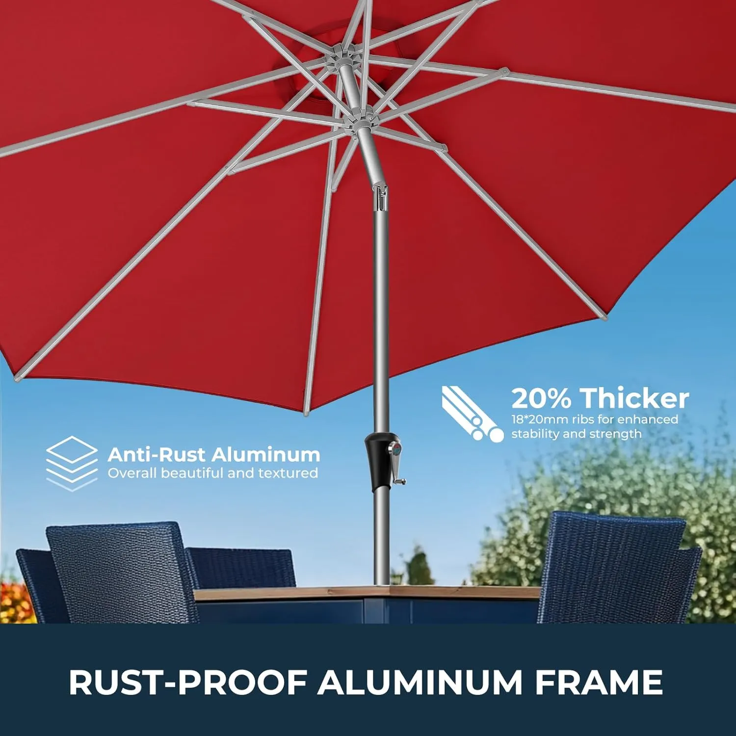 9ft Outdoor Patio Umbrella - Market Table Aluminum Umbrella, 5-Year Fade Resistant - UPF50  UV Protection with Push Button Tilt, Crank for Pool Deck and Garden (Burgundy Red)
