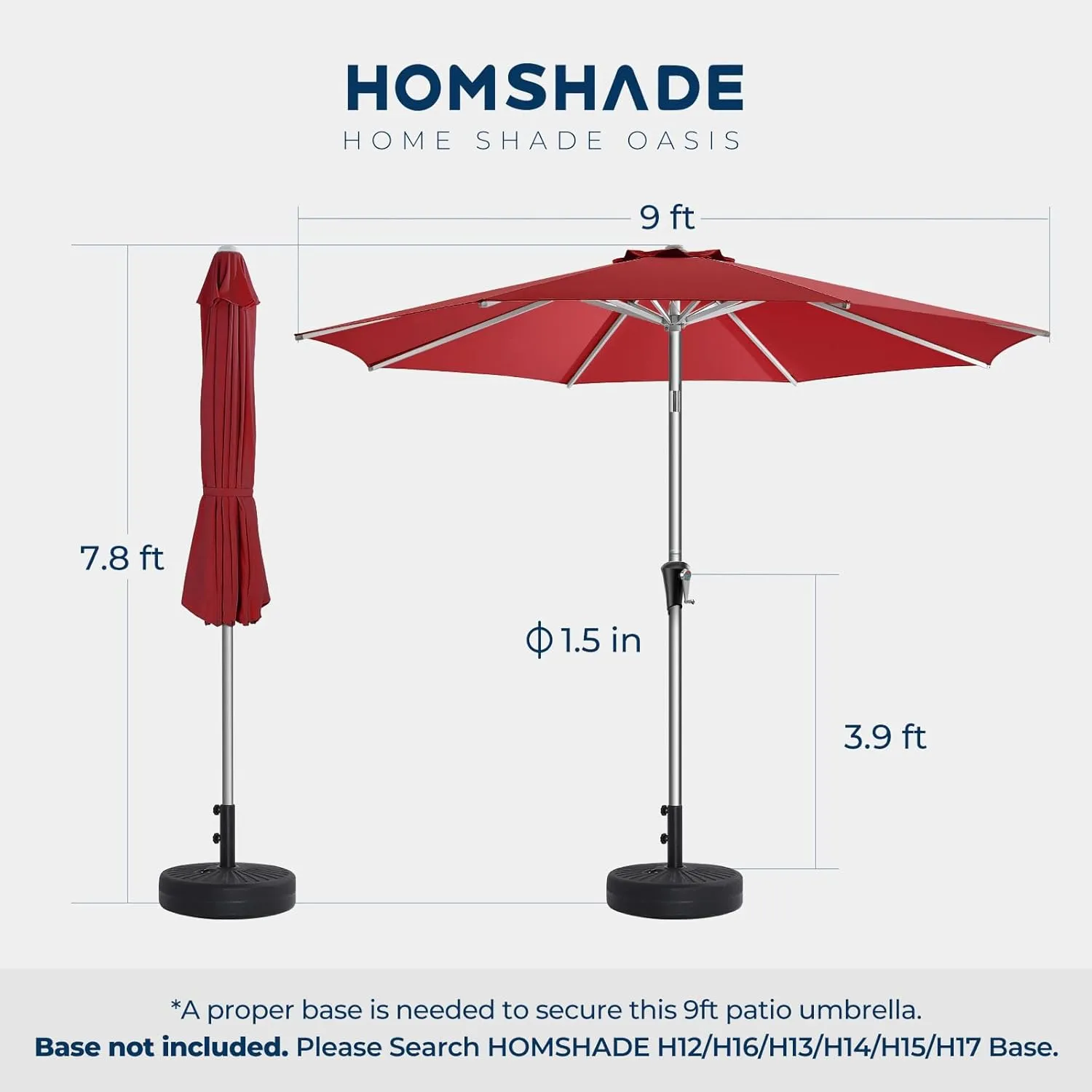 9ft Outdoor Patio Umbrella - Market Table Aluminum Umbrella, 5-Year Fade Resistant - UPF50  UV Protection with Push Button Tilt, Crank for Pool Deck and Garden (Burgundy Red)