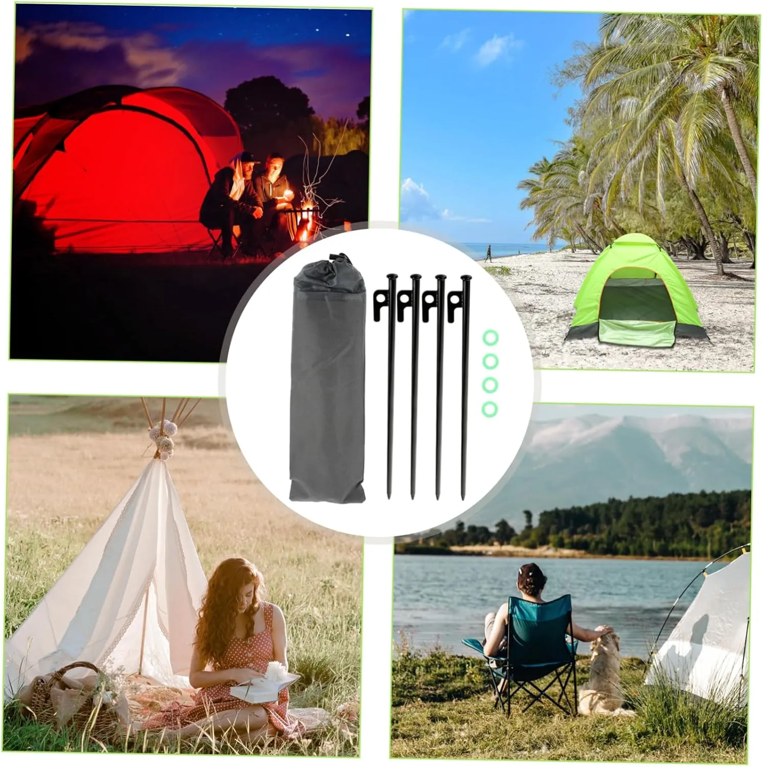 9pcs Windproof Tent Pegs Set Heavy Duty Metal Stakes for Camping Outdoor Canopy Tent