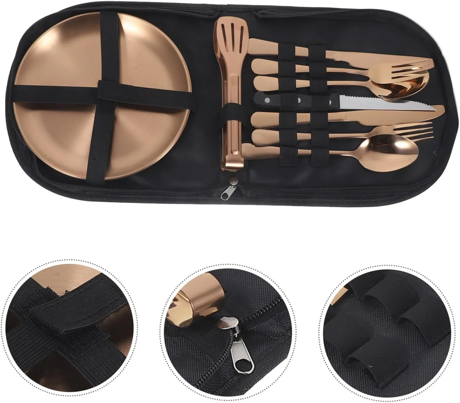ABOOFAN Portable Dinner Tableware 6-piece Folding Silverware Stainless Steel Cutlery Case Camping Cutlery Set