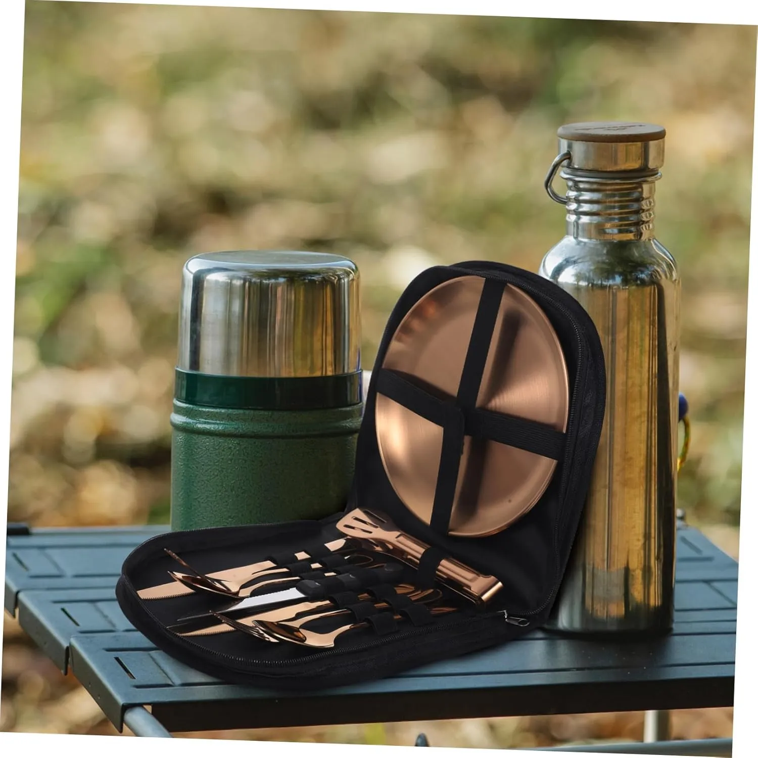 ABOOFAN Portable Dinner Tableware 6-piece Folding Silverware Stainless Steel Cutlery Case Camping Cutlery Set