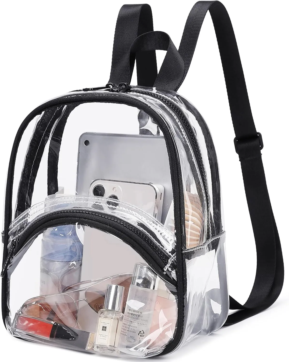 abshoo Clear Mini Backpack for Stadium Events Approved 12 x6 x12 Clear Bag Transparent Backpacks for Girls Women (Black)