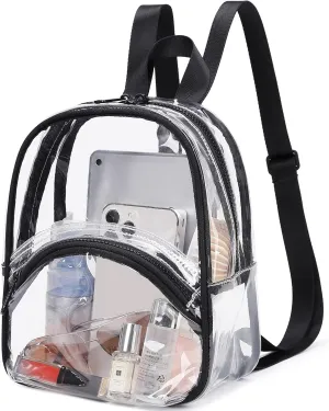 abshoo Clear Mini Backpack for Stadium Events Approved 12 x6 x12 Clear Bag Transparent Backpacks for Girls Women (Black)