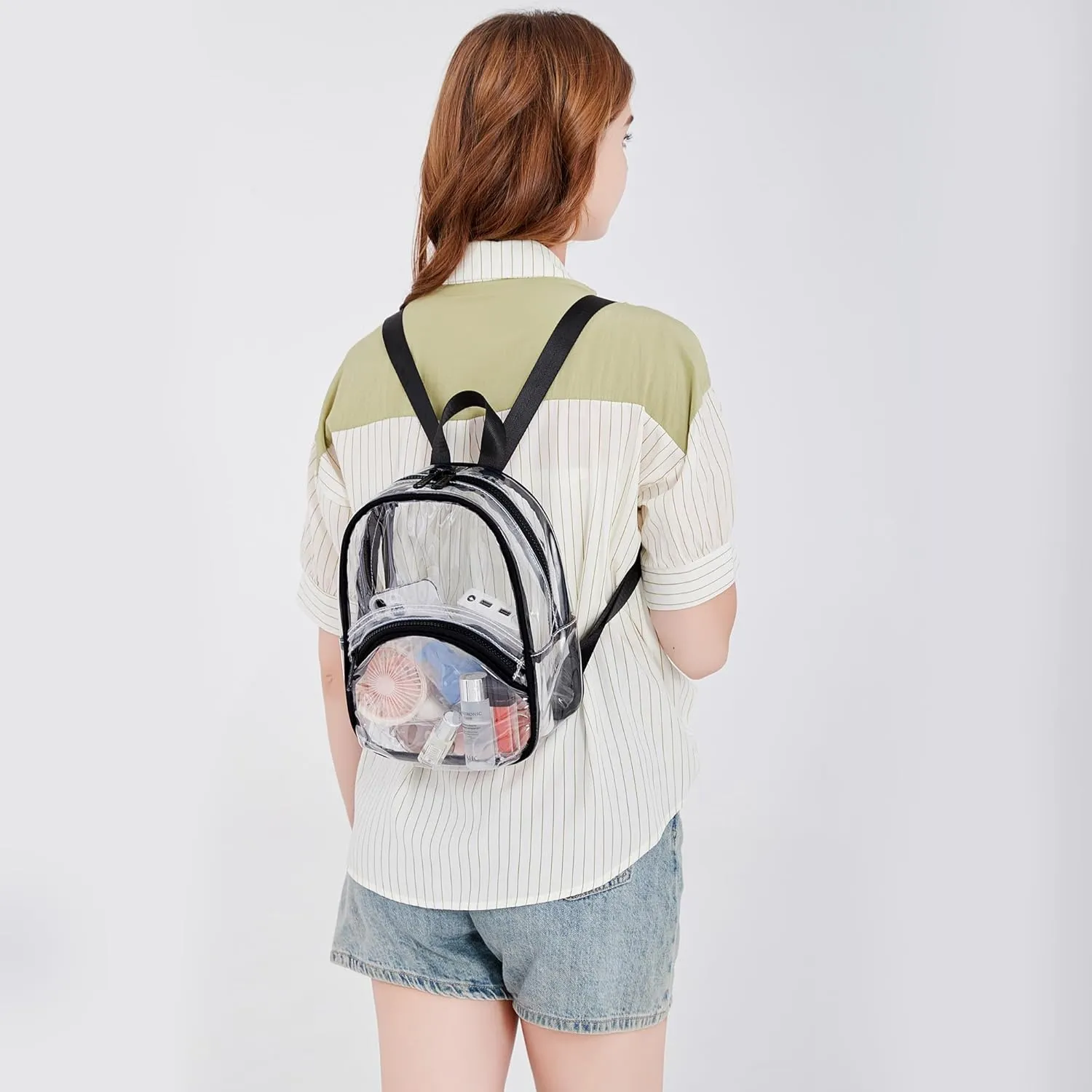 abshoo Clear Mini Backpack for Stadium Events Approved 12 x6 x12 Clear Bag Transparent Backpacks for Girls Women (Black)