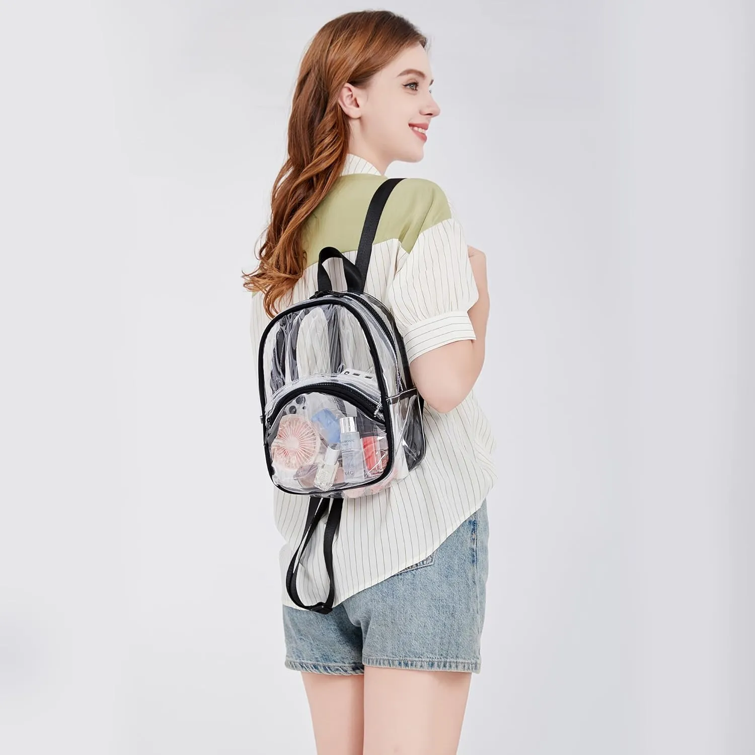 abshoo Clear Mini Backpack for Stadium Events Approved 12 x6 x12 Clear Bag Transparent Backpacks for Girls Women (Black)