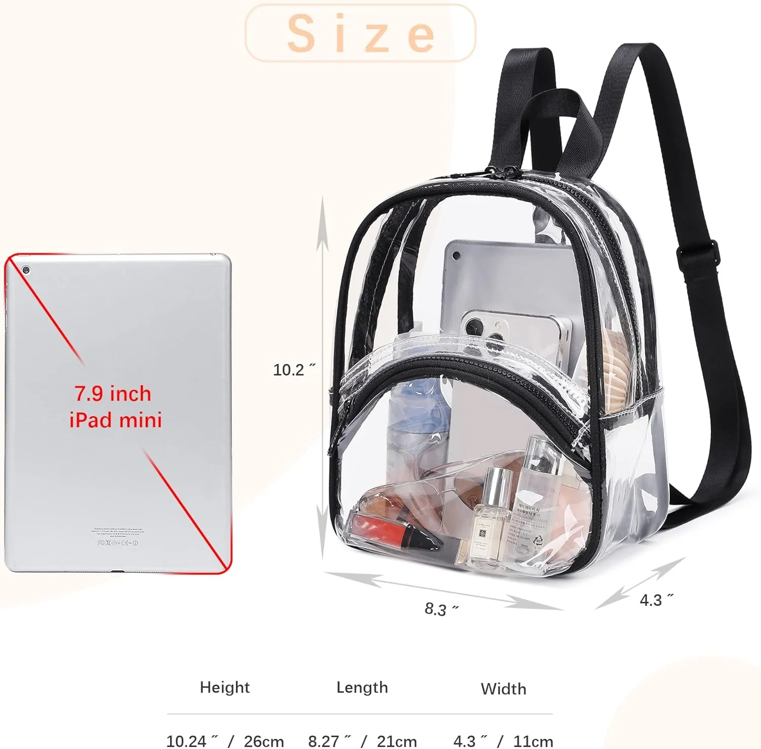 abshoo Clear Mini Backpack for Stadium Events Approved 12 x6 x12 Clear Bag Transparent Backpacks for Girls Women (Black)
