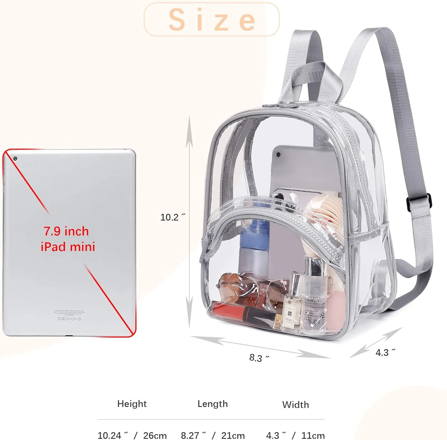 abshoo Clear Mini Backpack for Stadium Events Approved 12 x6 x12 Clear Bag Transparent Backpacks for Girls Women (Grey)