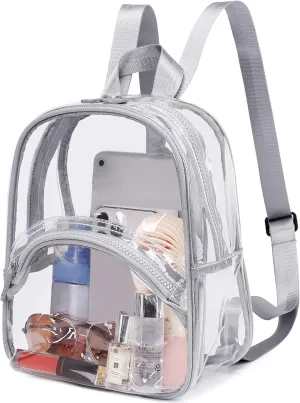 abshoo Clear Mini Backpack for Stadium Events Approved 12 x6 x12 Clear Bag Transparent Backpacks for Girls Women (Grey)