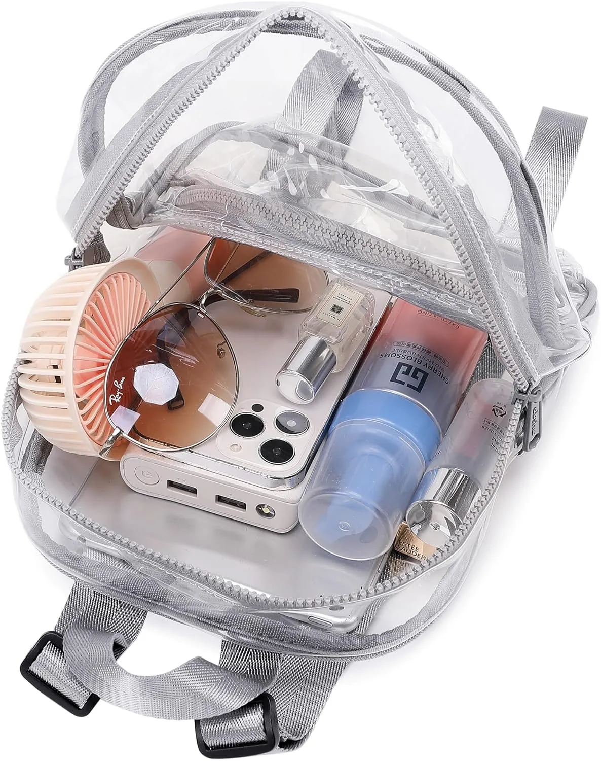 abshoo Clear Mini Backpack for Stadium Events Approved 12 x6 x12 Clear Bag Transparent Backpacks for Girls Women (Grey)