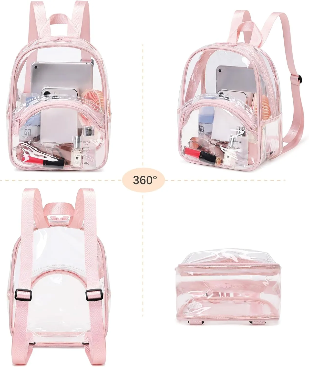 abshoo Clear Mini Backpack for Stadium Events Approved 12 x6 x12 Clear Bag Transparent Backpacks for Girls Women (Light Pink)