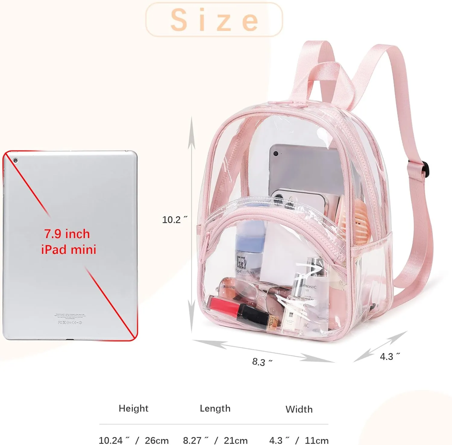 abshoo Clear Mini Backpack for Stadium Events Approved 12 x6 x12 Clear Bag Transparent Backpacks for Girls Women (Light Pink)