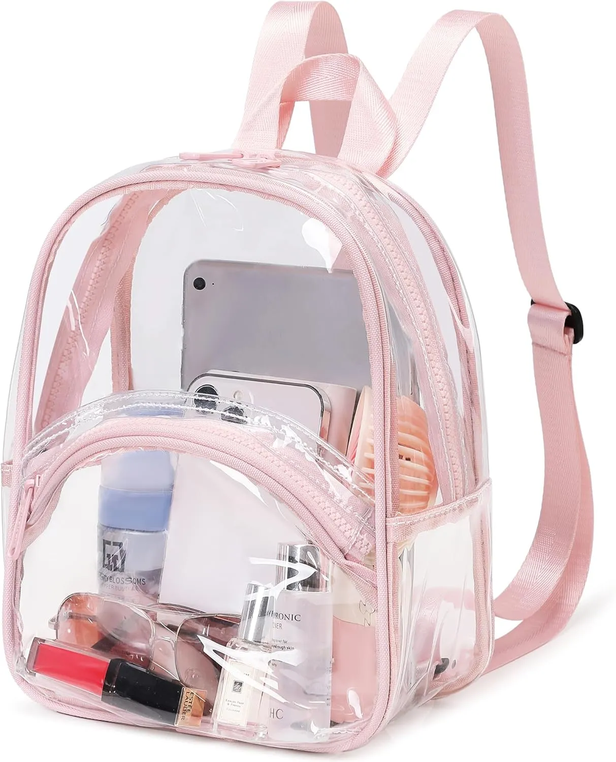 abshoo Clear Mini Backpack for Stadium Events Approved 12 x6 x12 Clear Bag Transparent Backpacks for Girls Women (Light Pink)
