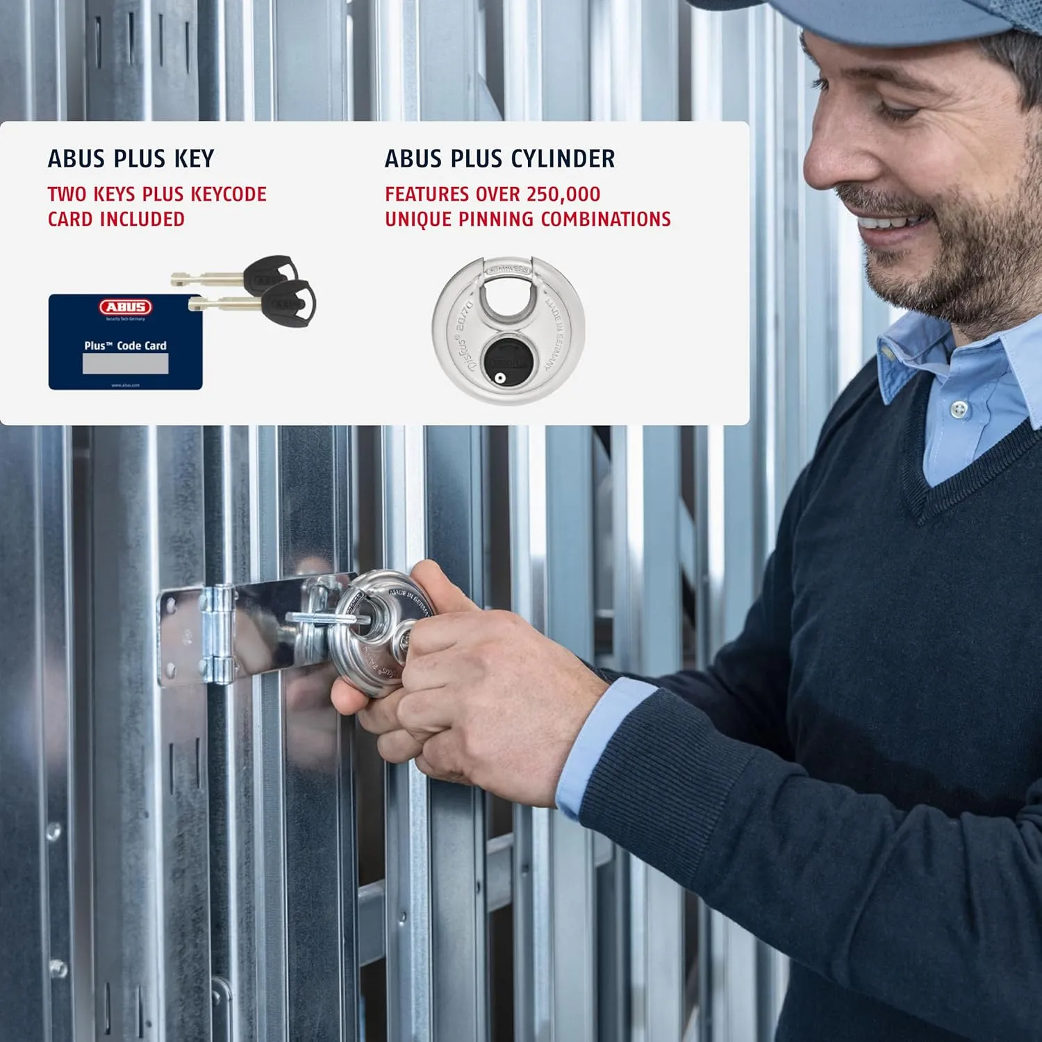 ABUS Diskus 20/70 Heavy Duty Stainless Steel Disk Padlock - Rustproof Storage Lock with 3/8" Shackle - Made in Germany - Keyed Different