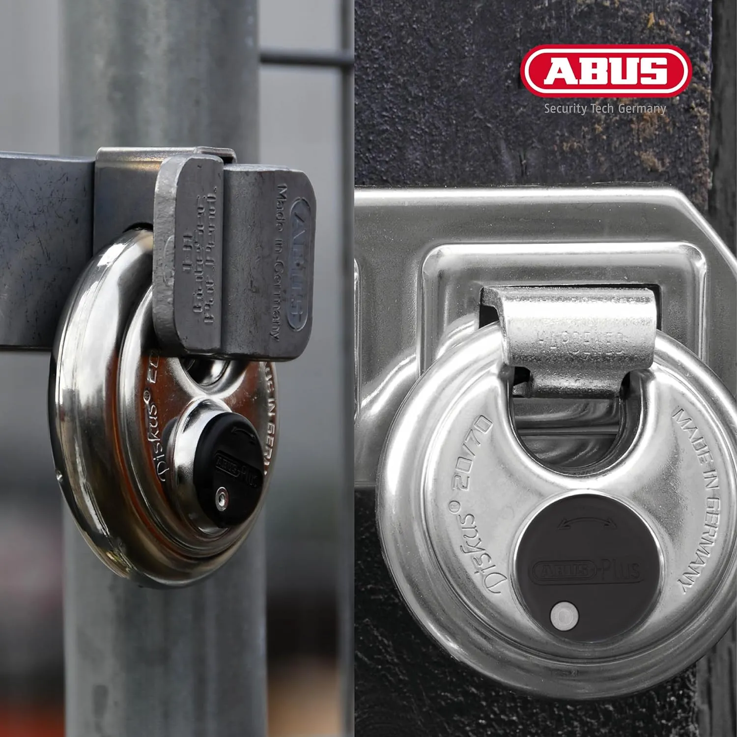 ABUS Diskus 20/70 Heavy Duty Stainless Steel Disk Padlock - Rustproof Storage Lock with 3/8" Shackle - Made in Germany - Keyed Different
