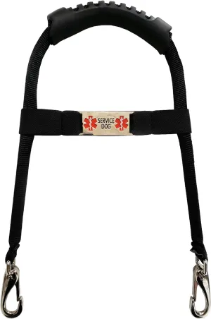 ActiveDogs Service Dog Handle, 12 inch, Solid Core Aluminum, T-Shape or Round or Rectangular, Made in USA, Includes Molded Rubber Grip & Adjustable Chrome ID Band