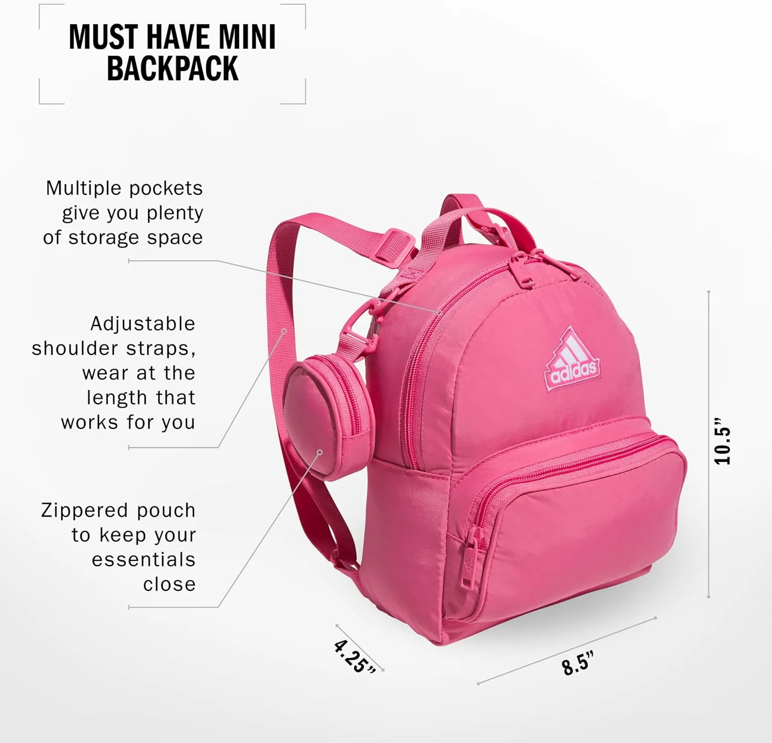 adidas Must Have Mini Backpack, Small Festivals and Travel, Pink Fusion, One Size