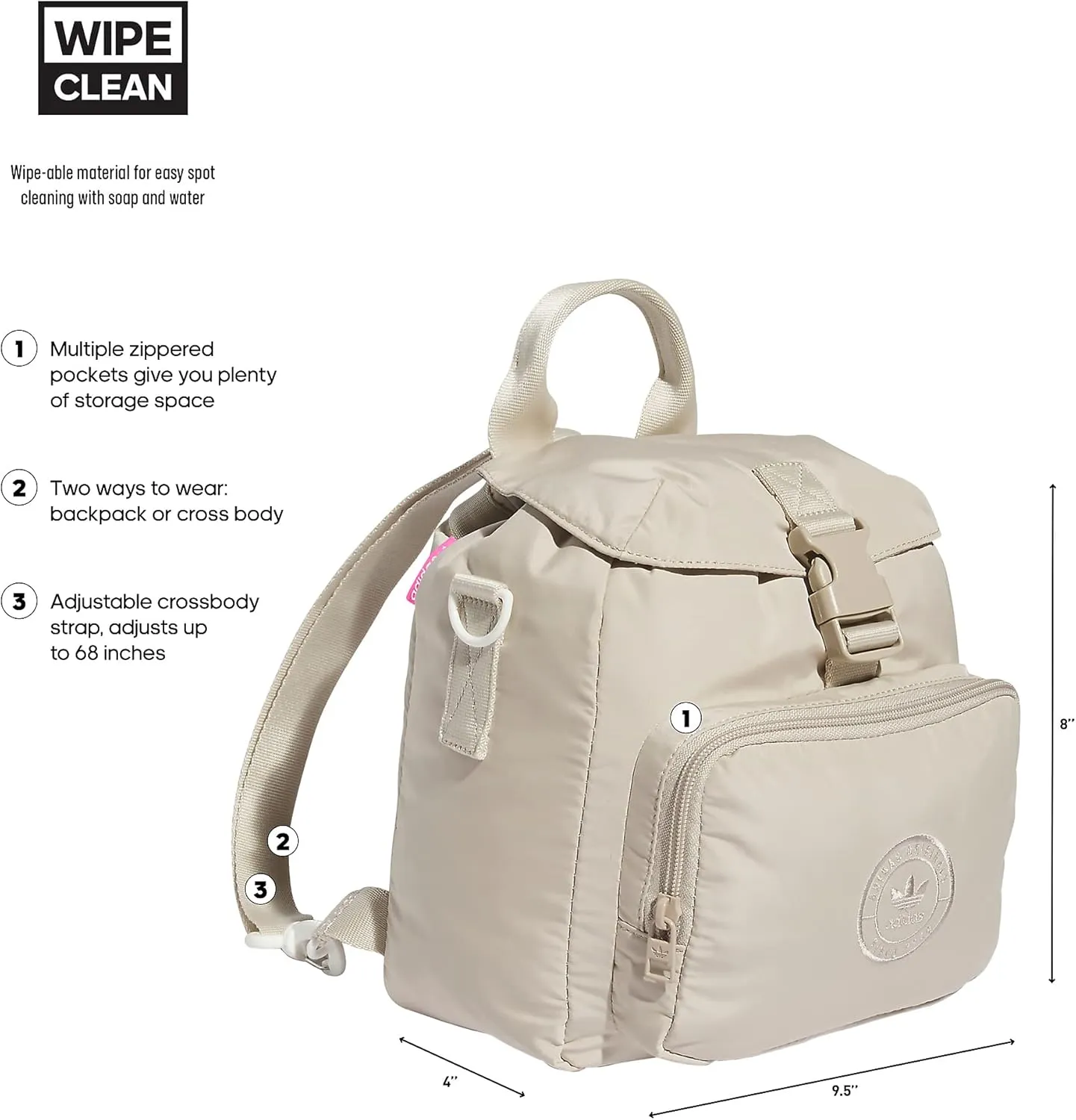 adidas Originals Micro 3.0 Mini Backpack, Wonder Beige/Lucid Pink, One Size