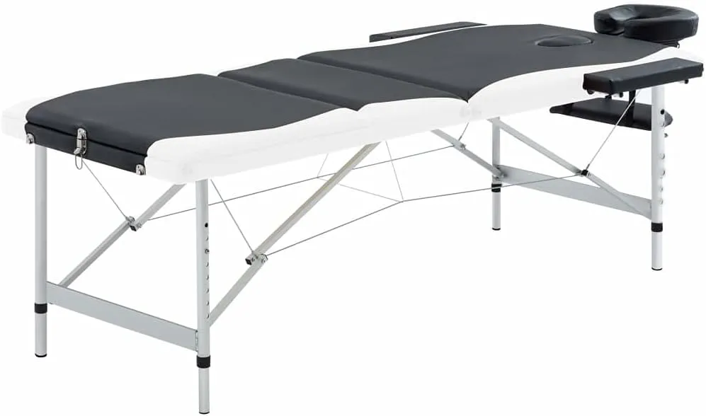 Adjustable 3-Zone Foldable Massage Table with Comfortable Foam, Aluminum Frame, Black and White Design