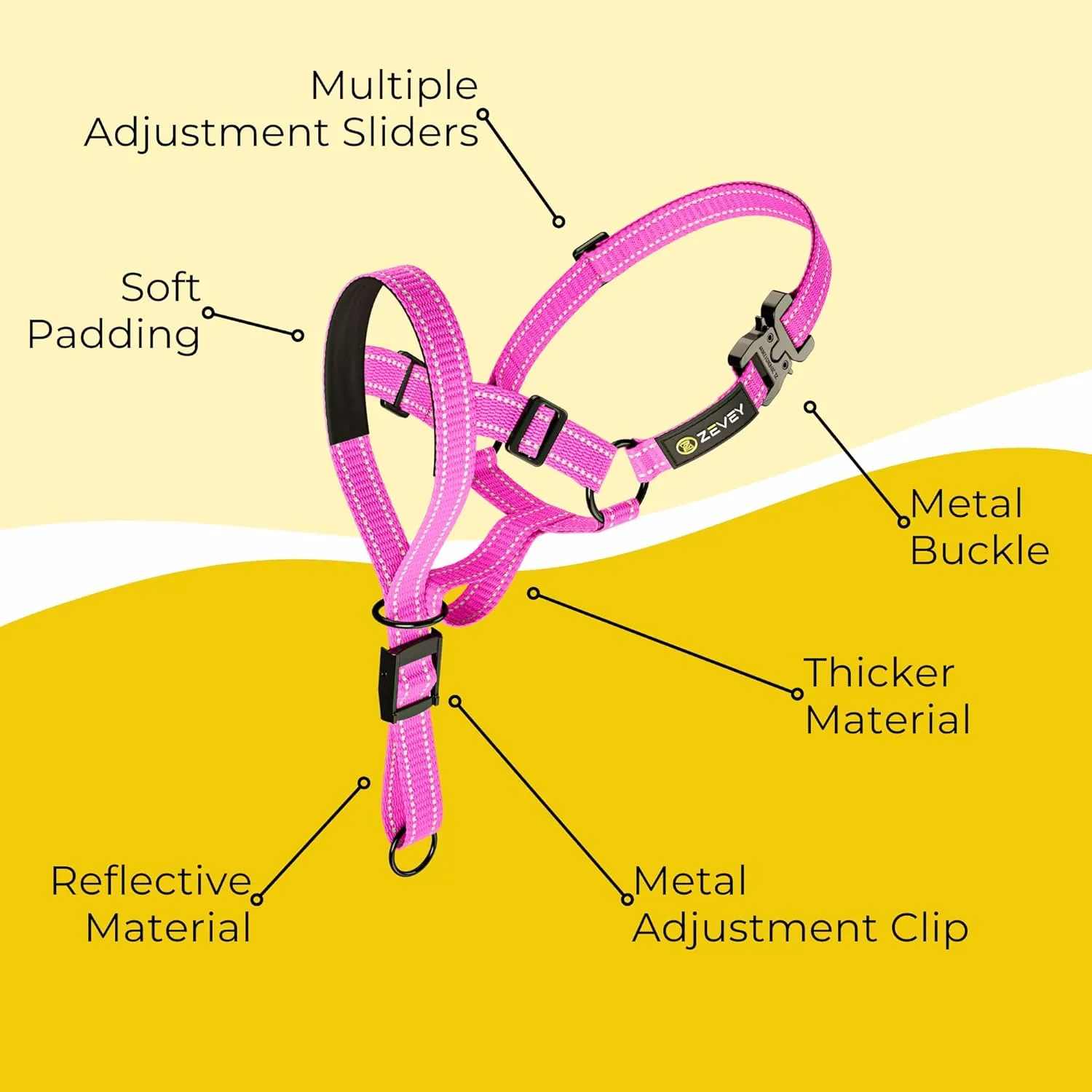 Adjustable Dog Head Halter with Safety Strap, Soft Padded Dog Head Collar for Small Medium Large Dogs, No-Pull Dog Harness for Training and Walking (X-Large, Pink)