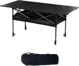 Adjustable Height Aluminum Camping Table Folding Portable Outdoor Table with Large Storage Organizer and Carrying Bags Big Foot Upgrade Collapsible Picnic Table 47"(L) x22(W)