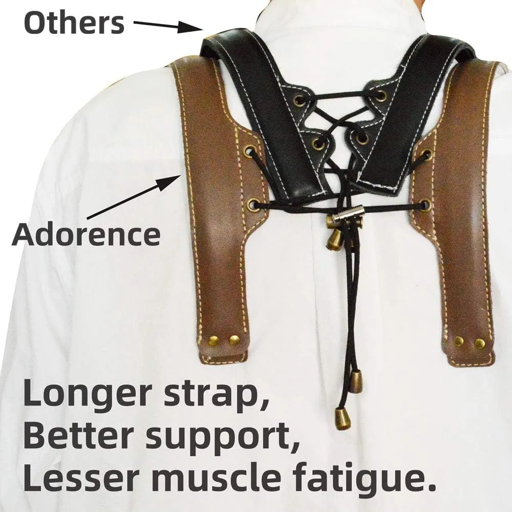 adorence Saxophone Shoulder Strap - Handmade Leather Saxophone Harness Strap, No Neck Stress, Lengthened for Tenor/Baritone/Alto - White