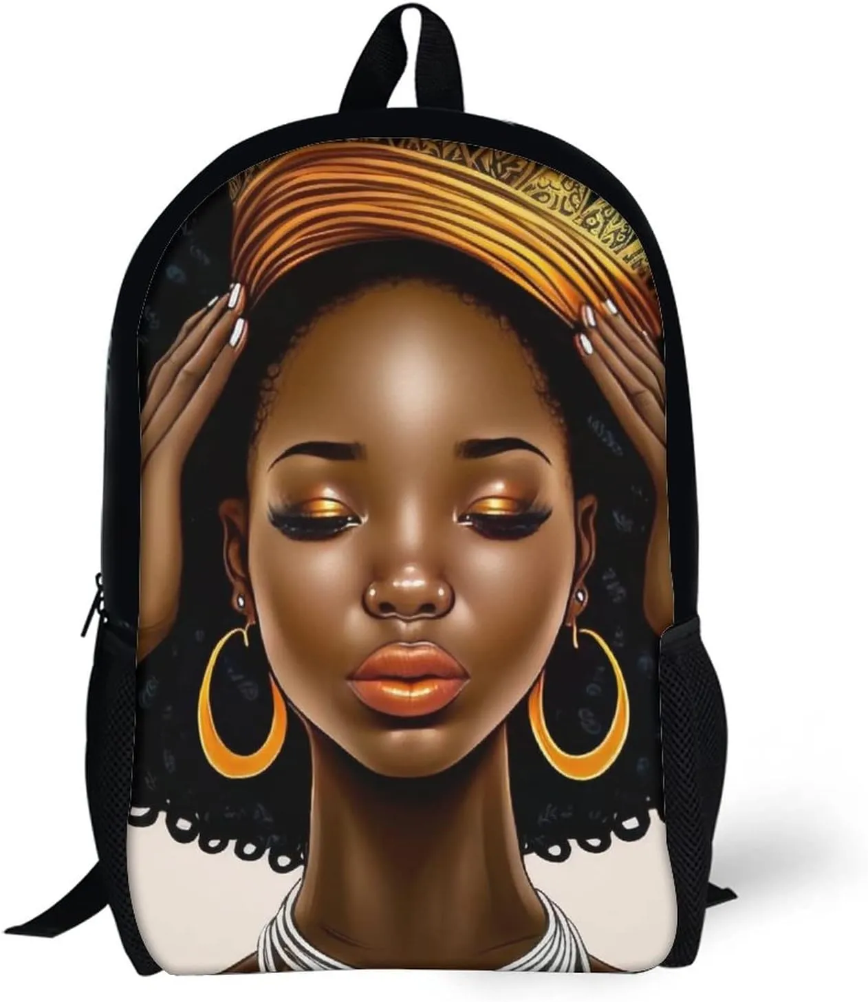 African Black Woman Backpack with Adjustable Straps, Suitable for Travel Picnics Activities