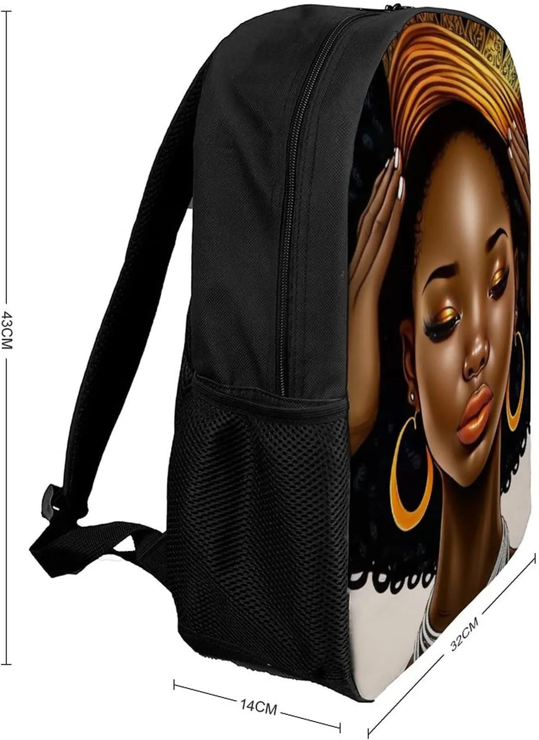 African Black Woman Backpack with Adjustable Straps, Suitable for Travel Picnics Activities