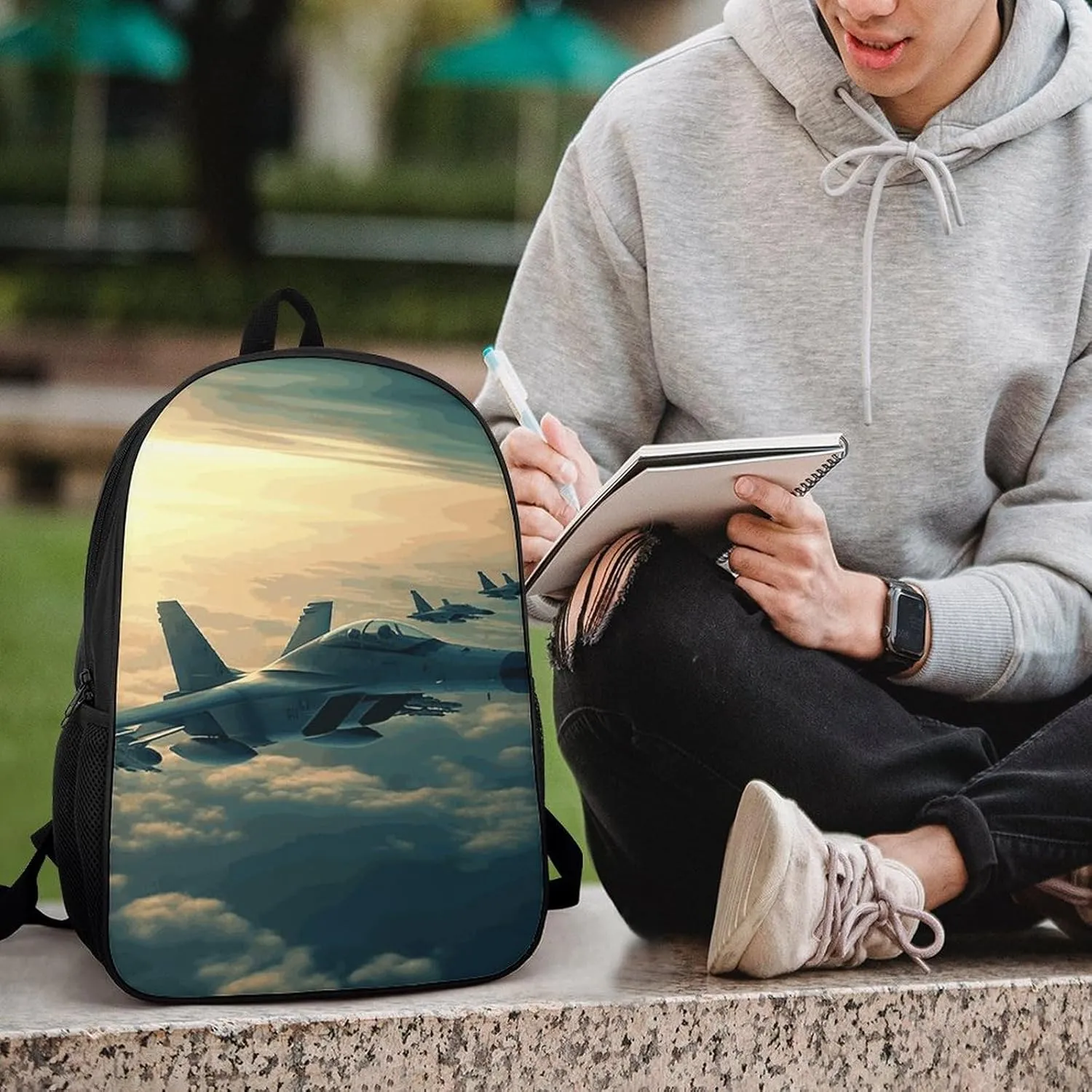 Aircraft Fighter Jets Backpack, Laptop Backpack for Men, 17 Inch Travel Hiking Daypack, Casual Backpack