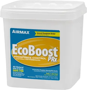 Airmax EcoBoost PRx Natural Pond Water Clariﬁer, Binds Excess Phosphates & Contaminants for Clear Water, Safe for Pets, Plants & Fish, Treats ¼ Acres, 4 Month Supply, 20 Scoops, 10 lb