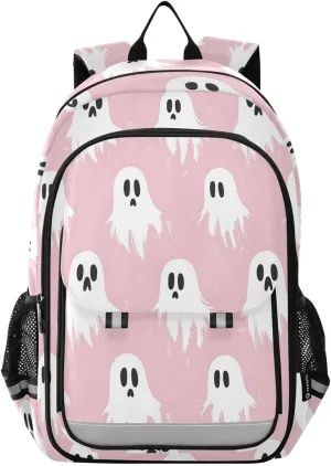 AIXIWAWA Cute Ghosts Kid's Travel Backpacks for Boys Girls，Large Capacity Student School Bag with Breathable Mesh Reflective Strip for Age 6 Above