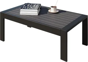 All-Weather Aluminum Outdoor Coffee Table, Modern Coffee Table for Outside, Rectangle Patio Coffee Table for Balcony Garden, Black