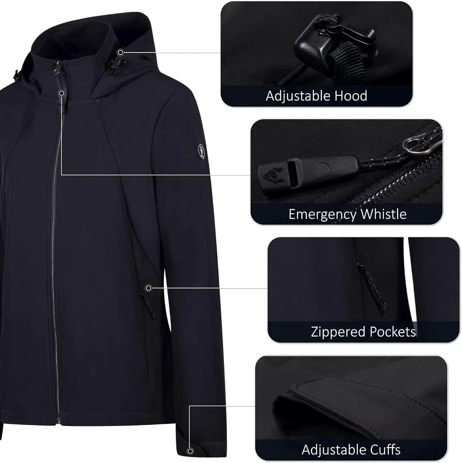 ALPHA CAMP Women's Softshell Waterproof Jacket with Hood Lightweight Breathable Warm Coat