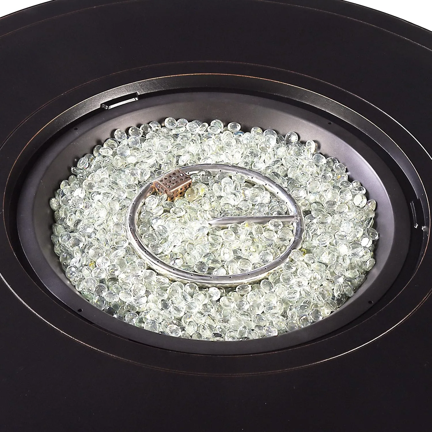Aluminum 57,0000 BTU 44 in. Round Propane Black Fire Pit Table with Fire Beads, Lid, Propane Tank Cover and Table Fabric Covers in Copper Finish