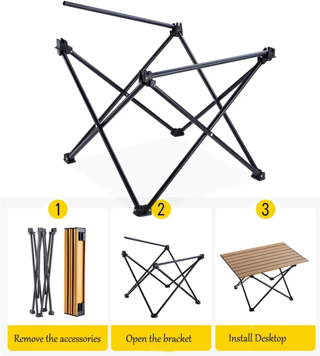 Aluminum Alloy Camping Folding Table - Portable Picnic Desk with Carry Bag, Lightweight Outdoor Dining Set (Wood Grain Table (Large Size))