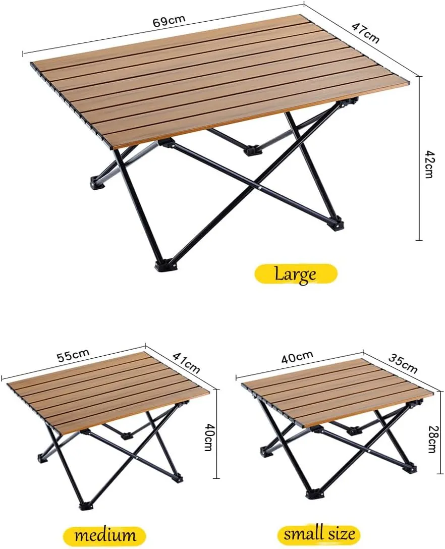 Aluminum Alloy Camping Folding Table - Portable Picnic Desk with Carry Bag, Lightweight Outdoor Dining Set (Wood Grain Table (Large Size))