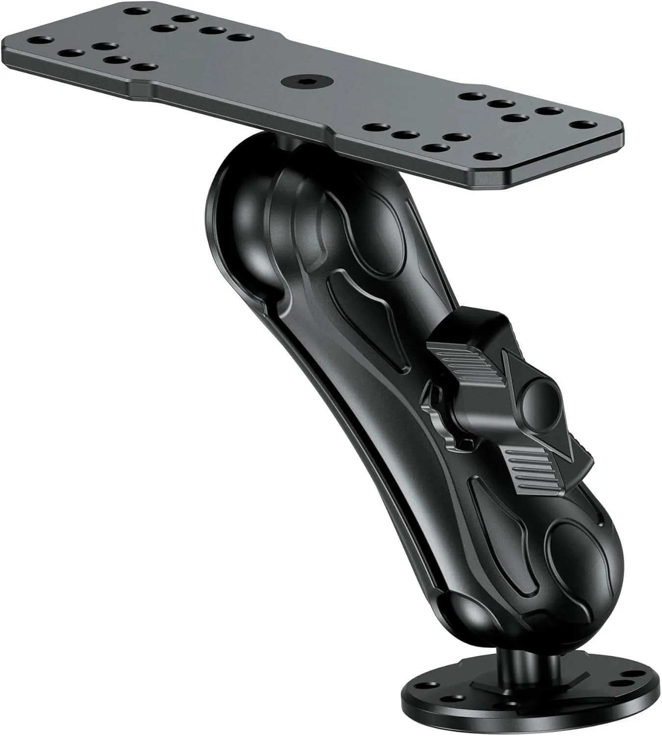 Aluminum Alloy Fish Finder Mount with C Size 1.5" Ball Rectangle Plate & Round Base, 5.7" Medium Arm Marine Electronic Mount Compatible with Garmin, Lowrance, Humminbird, Raymarine and More