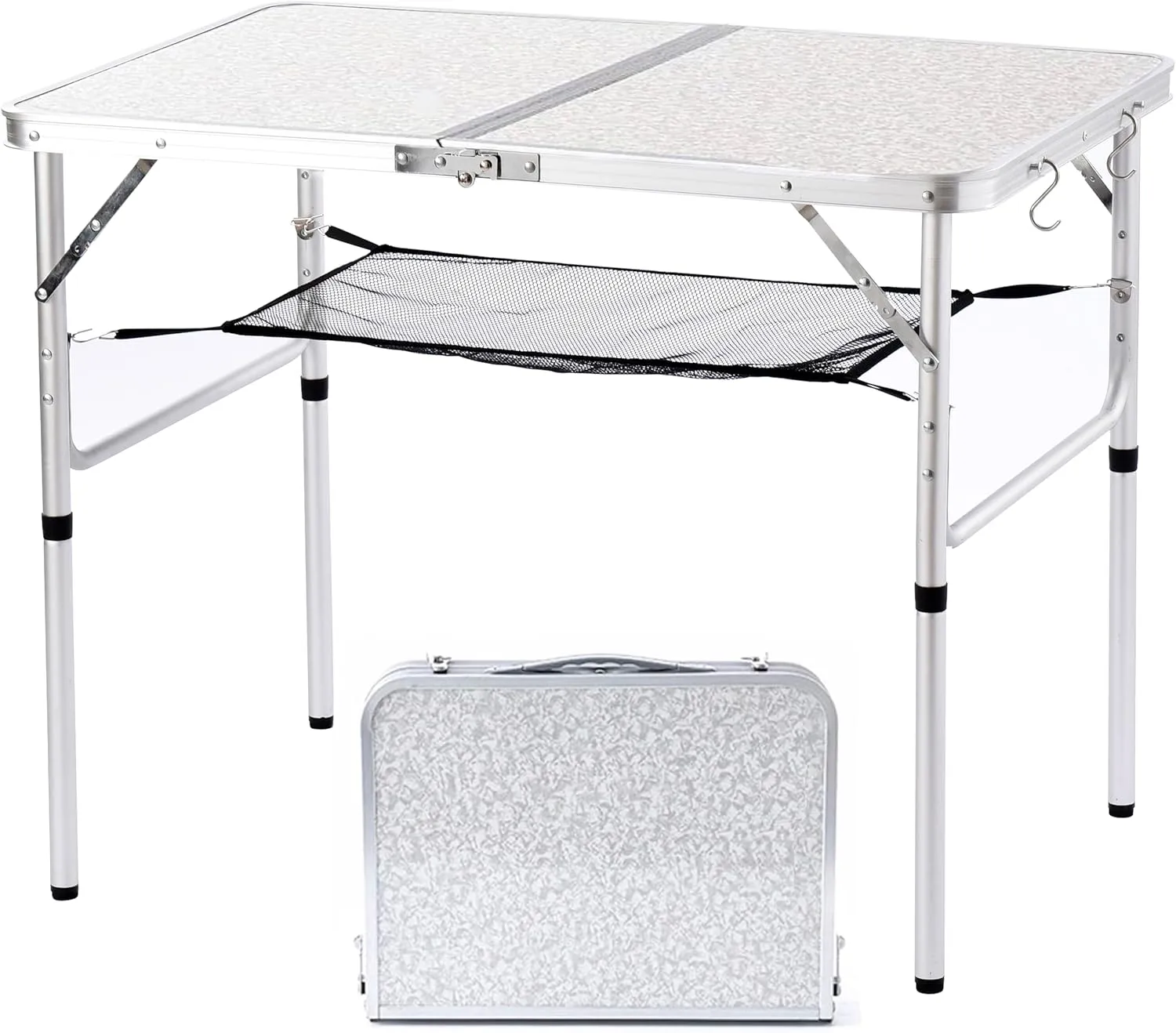 Aluminum Camp Table, Folding Table Portable,Lightweight,Foldable with 2 Adjustable Height, Indoor Outdoor Table for Cooking, Picnic, 2 Heights, 36''L x24''W