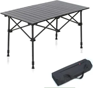 Aluminum Folding Camping Table,Portable Camping Table Outdoor,Height Adjustable Folding Table,Aluminum BBQ Table,for Outdoor Picnic BBQ Cooking Beach,120 * 55 * 53cm