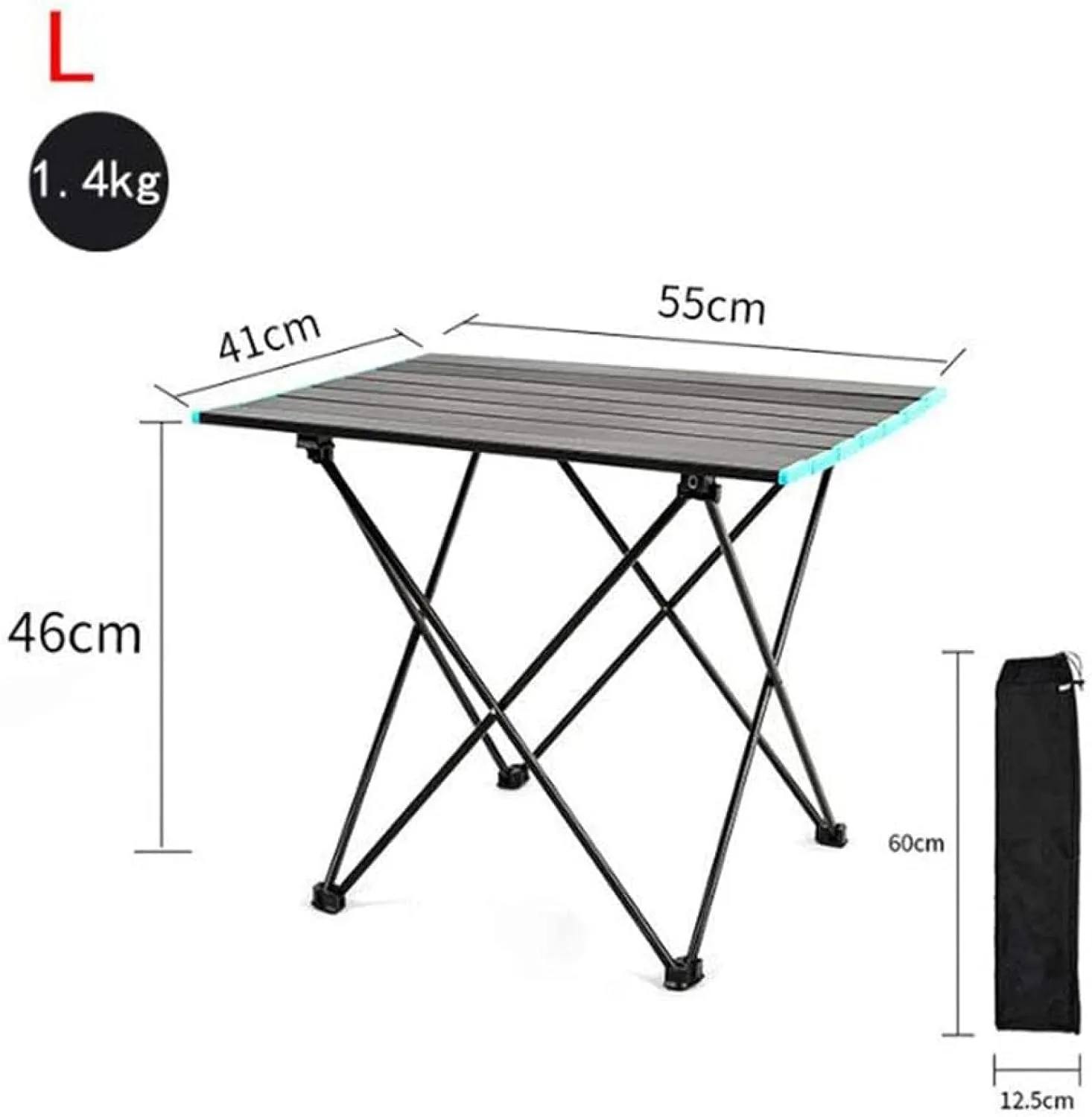 Aluminum Lightweight Folding Camping Table, Portable Collapsible Table for Picnic Camp Beach Fishing BBQ， 3, Black-L