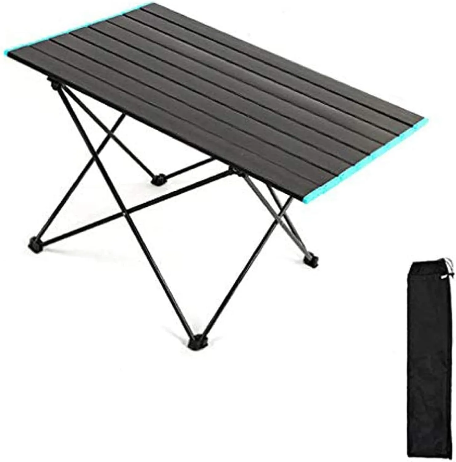 Aluminum Lightweight Folding Camping Table, Portable Collapsible Table for Picnic Camp Beach Fishing BBQ， 3, Black-L