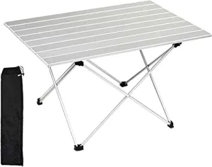 Aluminum Lightweight Folding Camping Table, Portable Collapsible Table for Picnic Camp Beach Fishing BBQ， 3, Silver-L