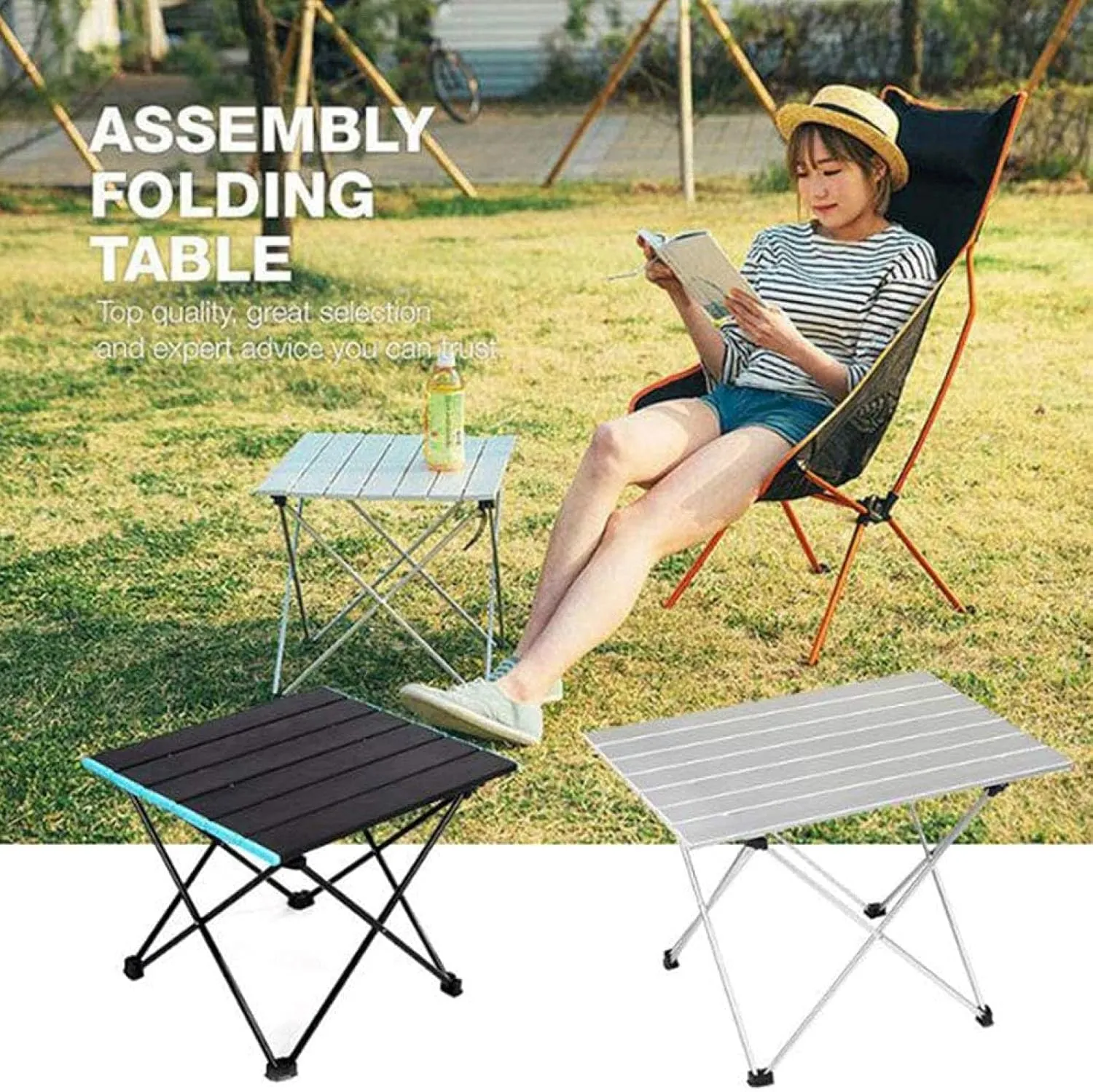 Aluminum Lightweight Folding Camping Table, Portable Collapsible Table for Picnic Camp Beach Fishing BBQ， 3, Silver-L