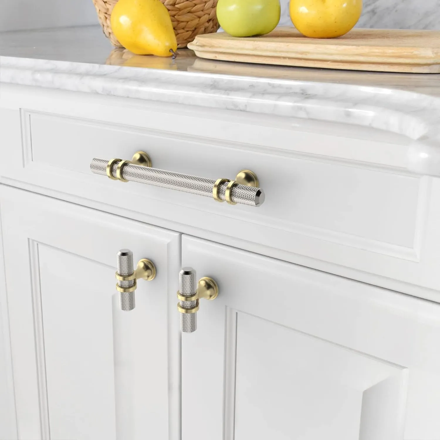Amerdeco 10 Pack Knurled Brushed Satin Nickel Cabinet Pulls 5.9 Inch Length (3-3/4 Inch Hole Center) Kitchen Cabinet Handles for Drawer Dresser, Cupboard and Wardrobe ZH0025
