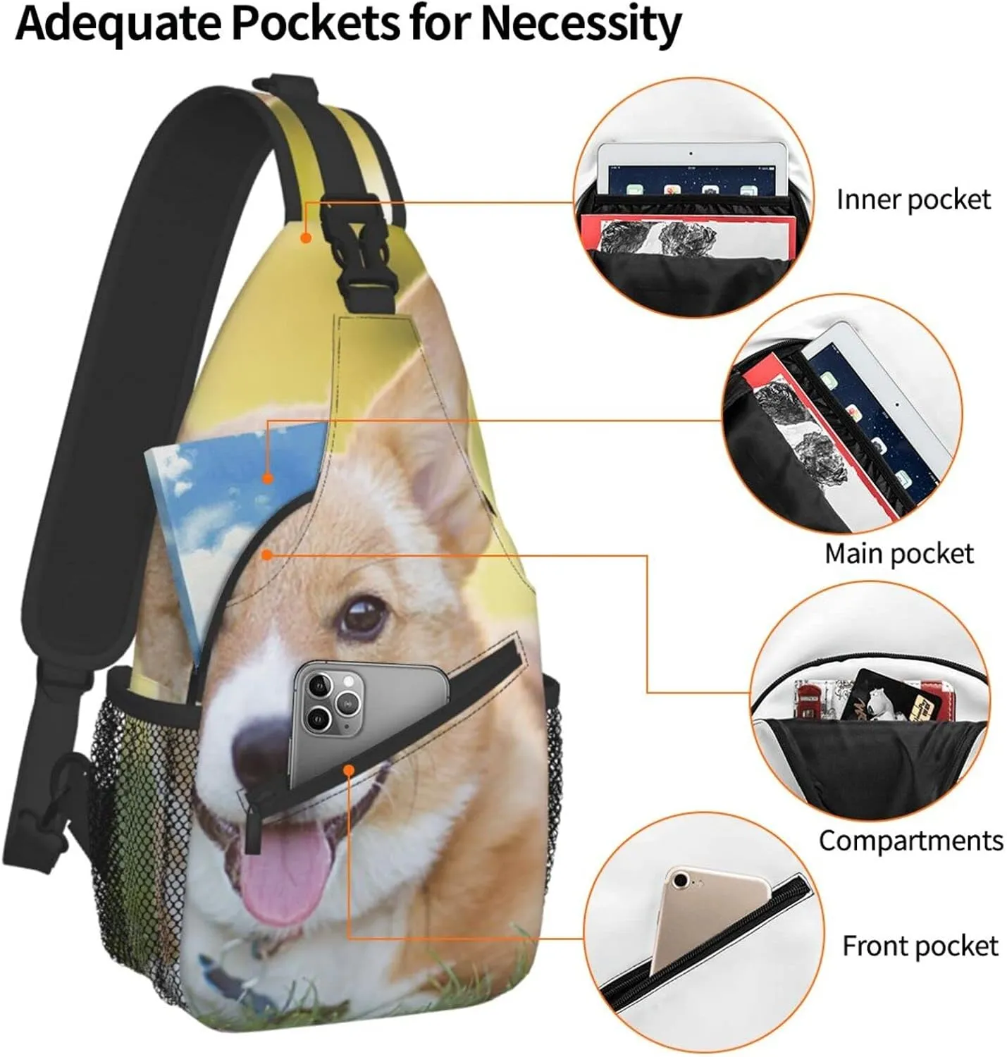 AMRANDOM Sling Bag Multipurpose Chest Crossbody with Adjustable Strap Outdoor Backpack