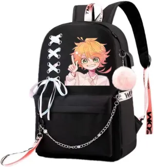 Anime The Promised Neverland Emma Ray Norman Backpack Cosplay Kawaii Ribbon Bag (11)