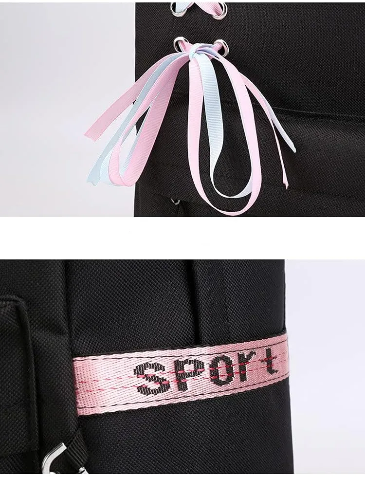 Anime The Promised Neverland Emma Ray Norman Backpack Cosplay Kawaii Ribbon Bag (1)